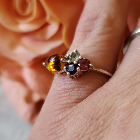 Natural Multi Tourmaline, Garnet, Amethyst & Topaz 925 Silver Ring Sz 6.75 J-474 - Picture 8 of 10